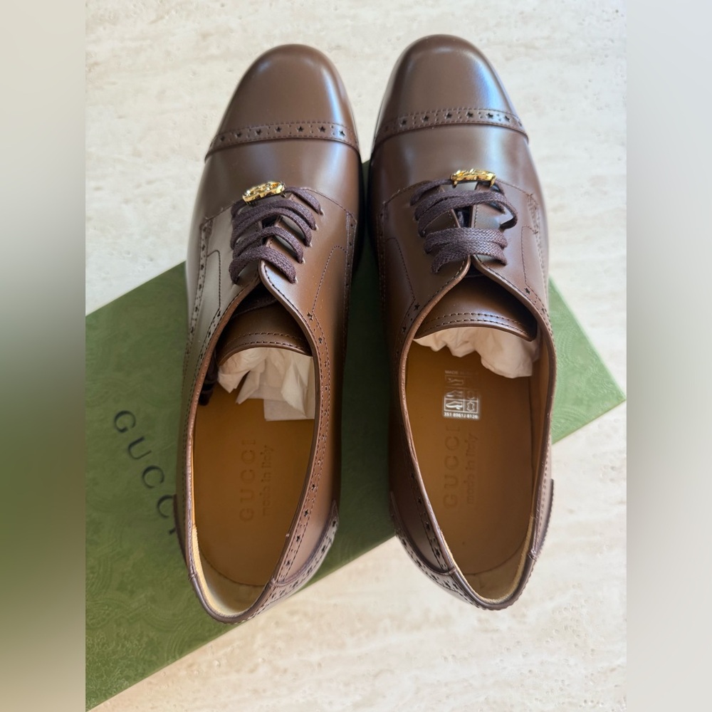 NWB GUCCI SHOES MENS ROOSTER BROGUE
BROWN LEATHER DURBY GUCCI SIZE/10 - Picture 4 of 16